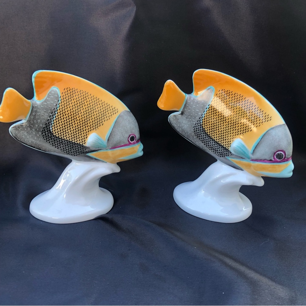 Hollohaza Handpainted Porcelain Fish Figurines Set of 2